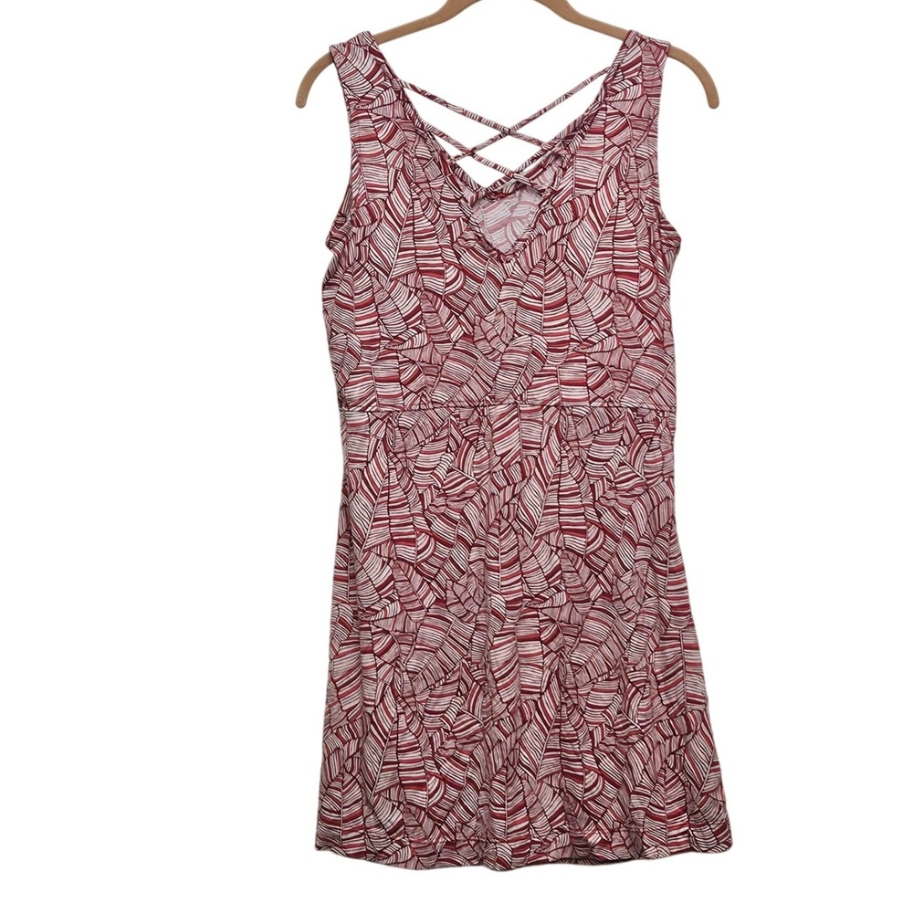 Title Nine Breeze Dress‎ Womens Small Red White Leaf Print Strappy Back Athletic